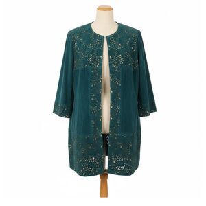 CHI Carlos Falchi Green Leather Jacket NTW Cut Out